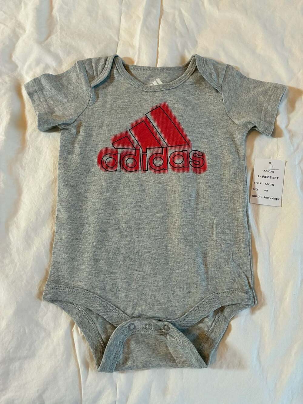 Adidas Baby Gray Short Sleeve Logo Bodysuit Size 9M